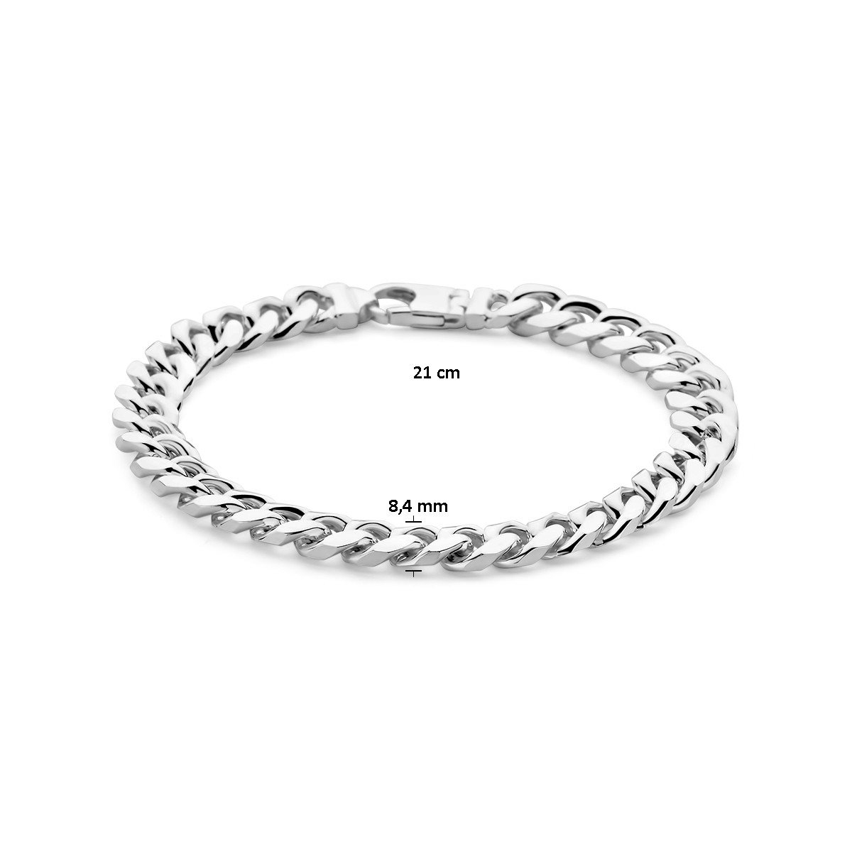 Zilveren gourmet schakelarmband voor heren 6-zijdes geslepen 8.4 mm breed - Lengte 21 cm
