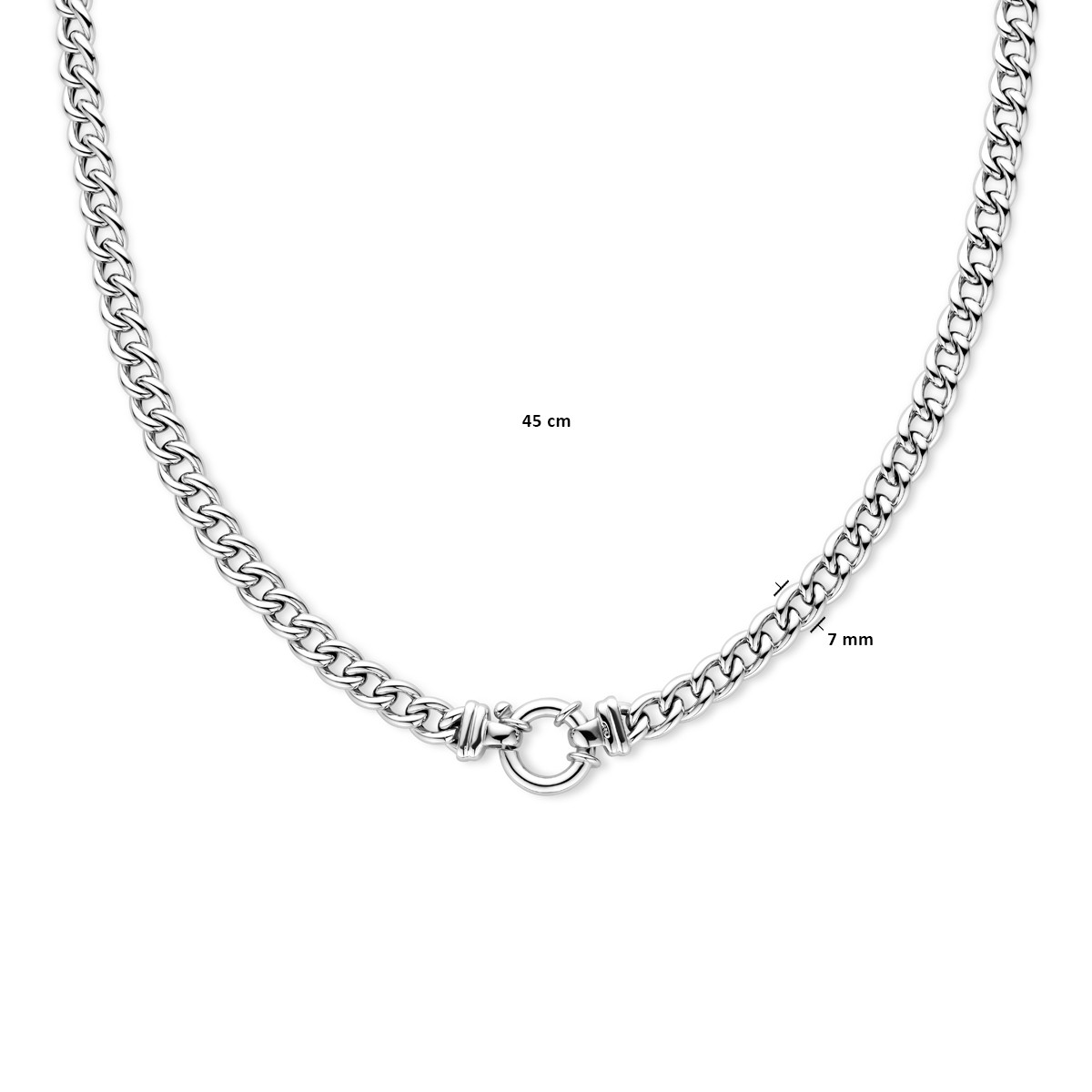 Zilveren gourmet schakelketting met veerslot 7 mm breed - Lengte 45 cm