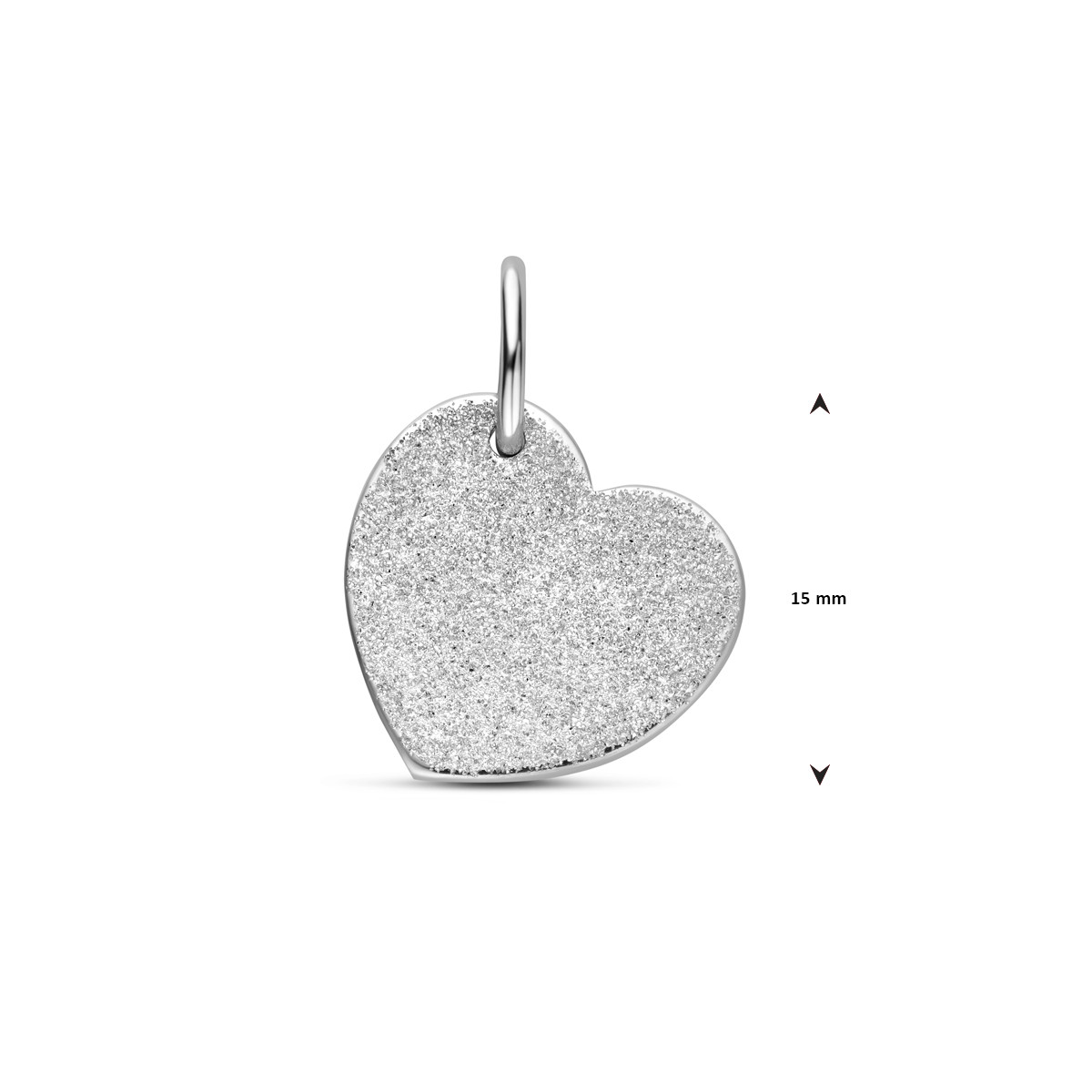 Zilveren graveerhanger hartje glitter gediamanteerd en mat - Hoogte 20 mm