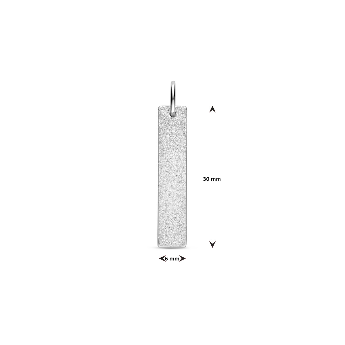Zilveren graveerhanger staafje gediamanteerd en mat 6 mm breed - Hoogte 35 mm