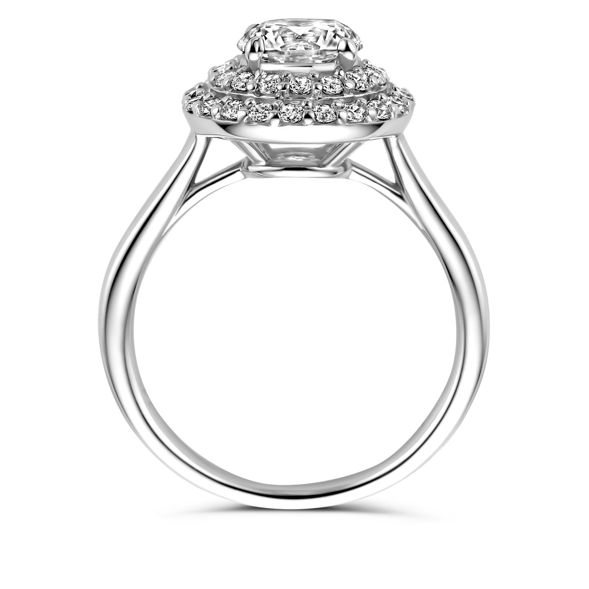 Zilveren halo ring met briljant geslepen transparante zirkonia's 13.5 mm breed