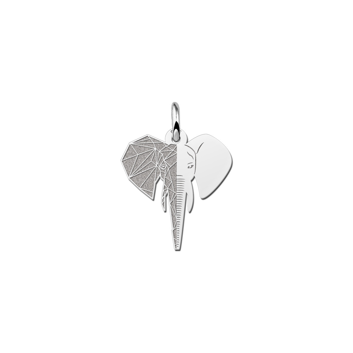Zilveren halve geometrische olifant hanger