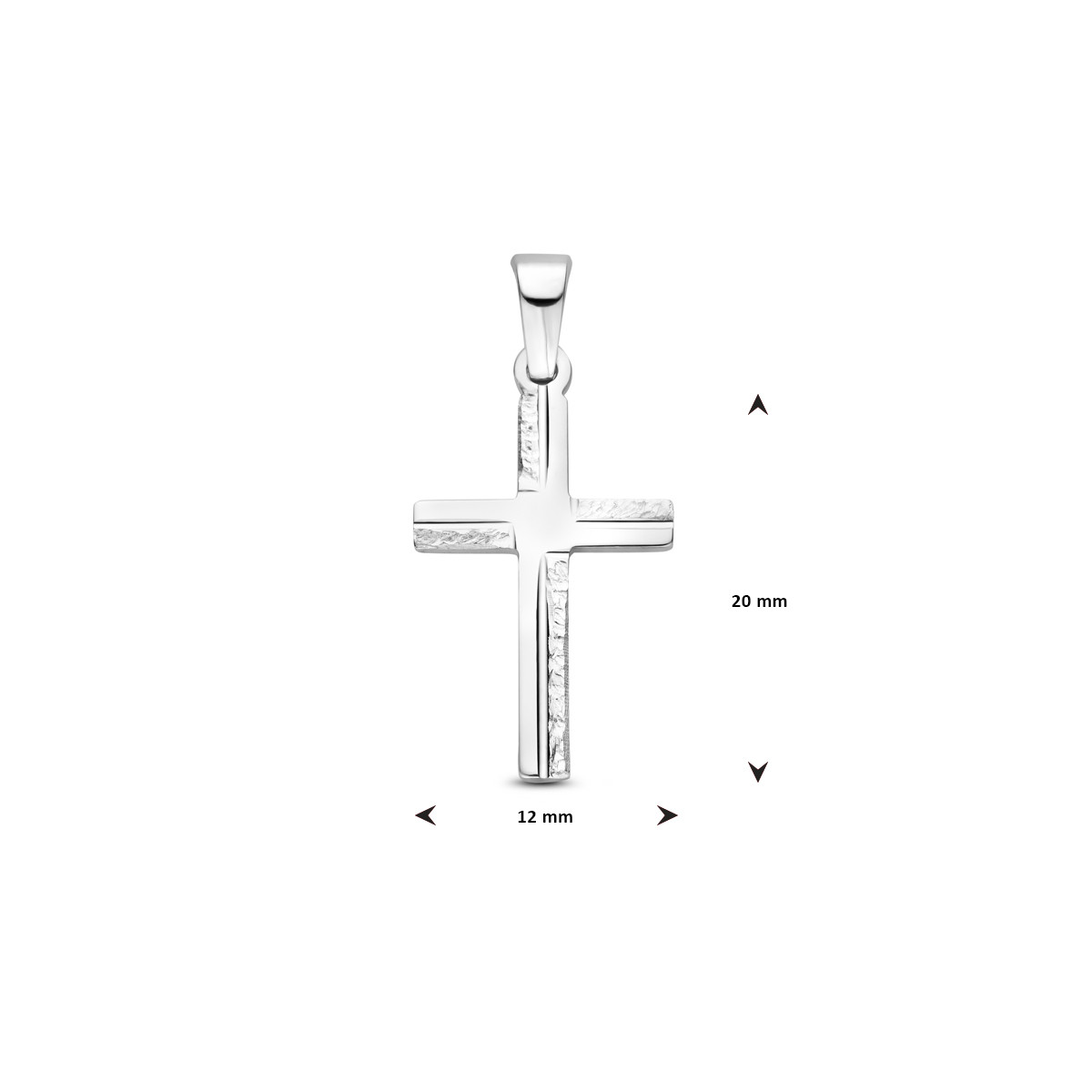 Zilveren hanger gediamanteerd kruisje 12 mm breed - Hoogte 20 mm