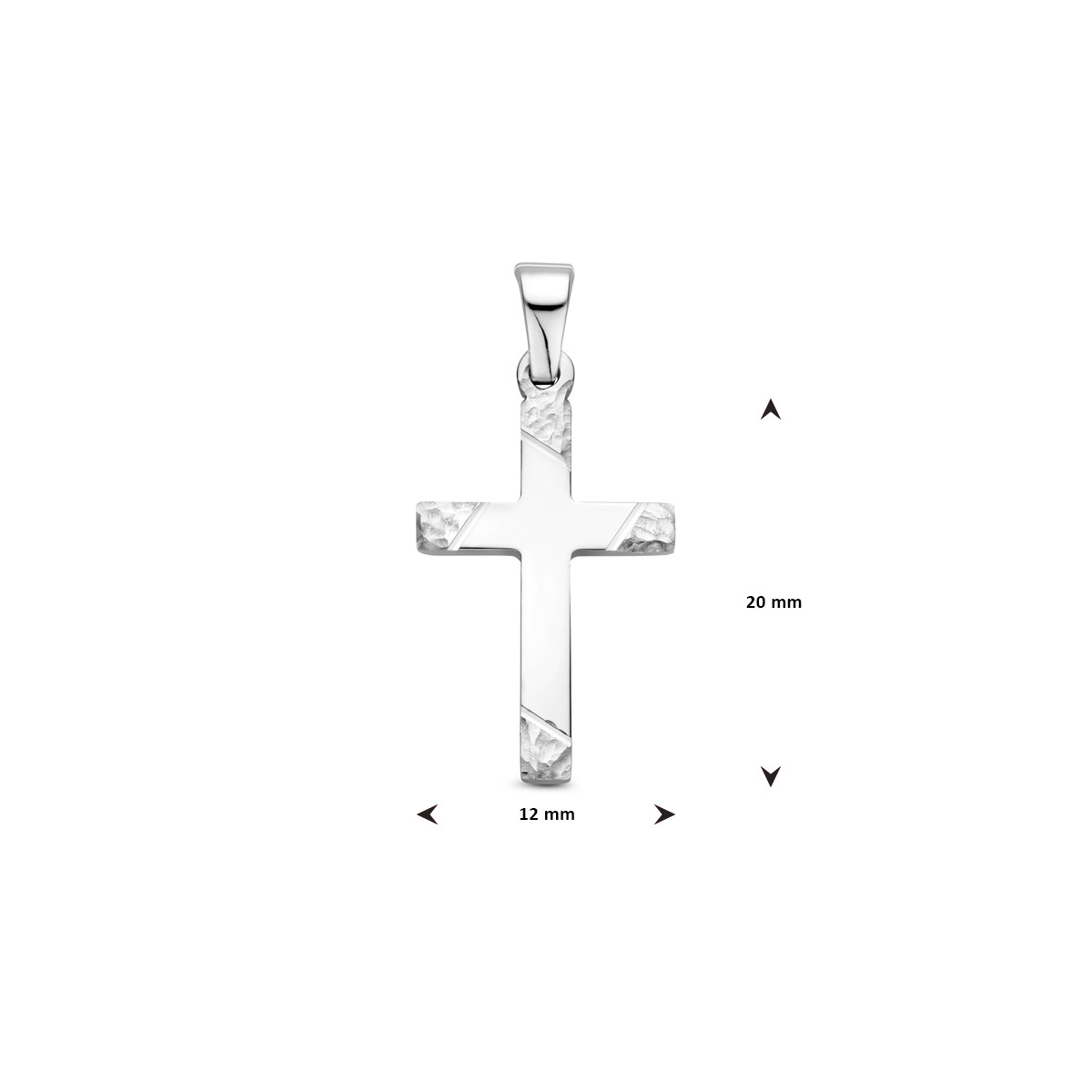 Zilveren hanger gehamerd kruisje 12 mm breed - Hoogte 20 mm