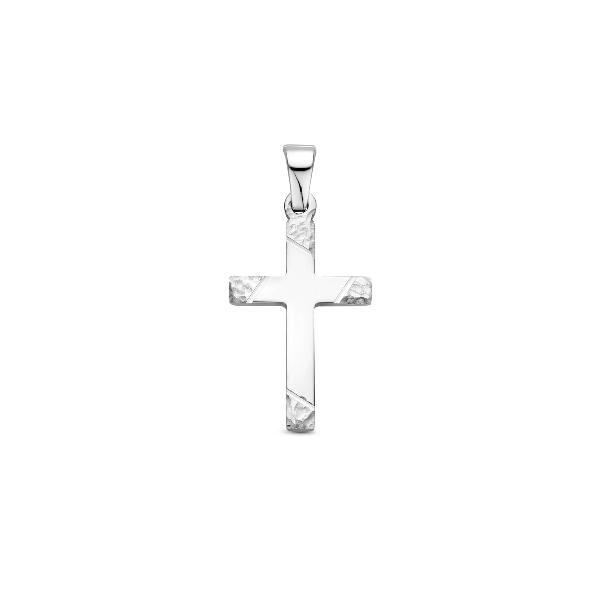 Zilveren hanger gehamerd kruisje 12 mm breed - Hoogte 20 mm