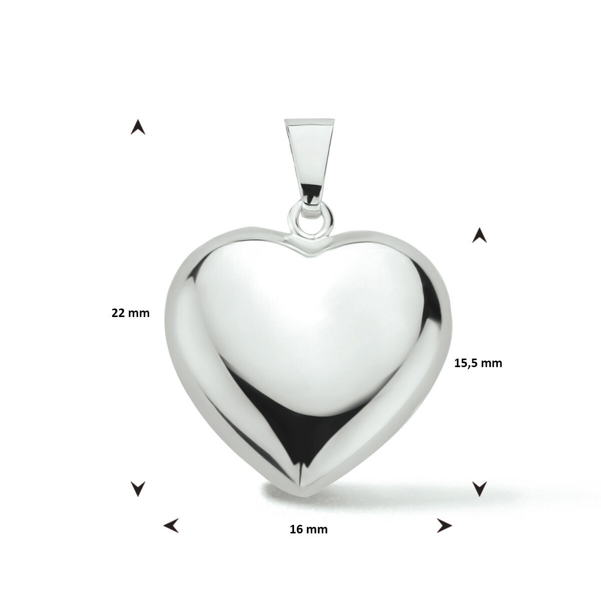 Zilveren hanger hart 22 mm x 16 mm