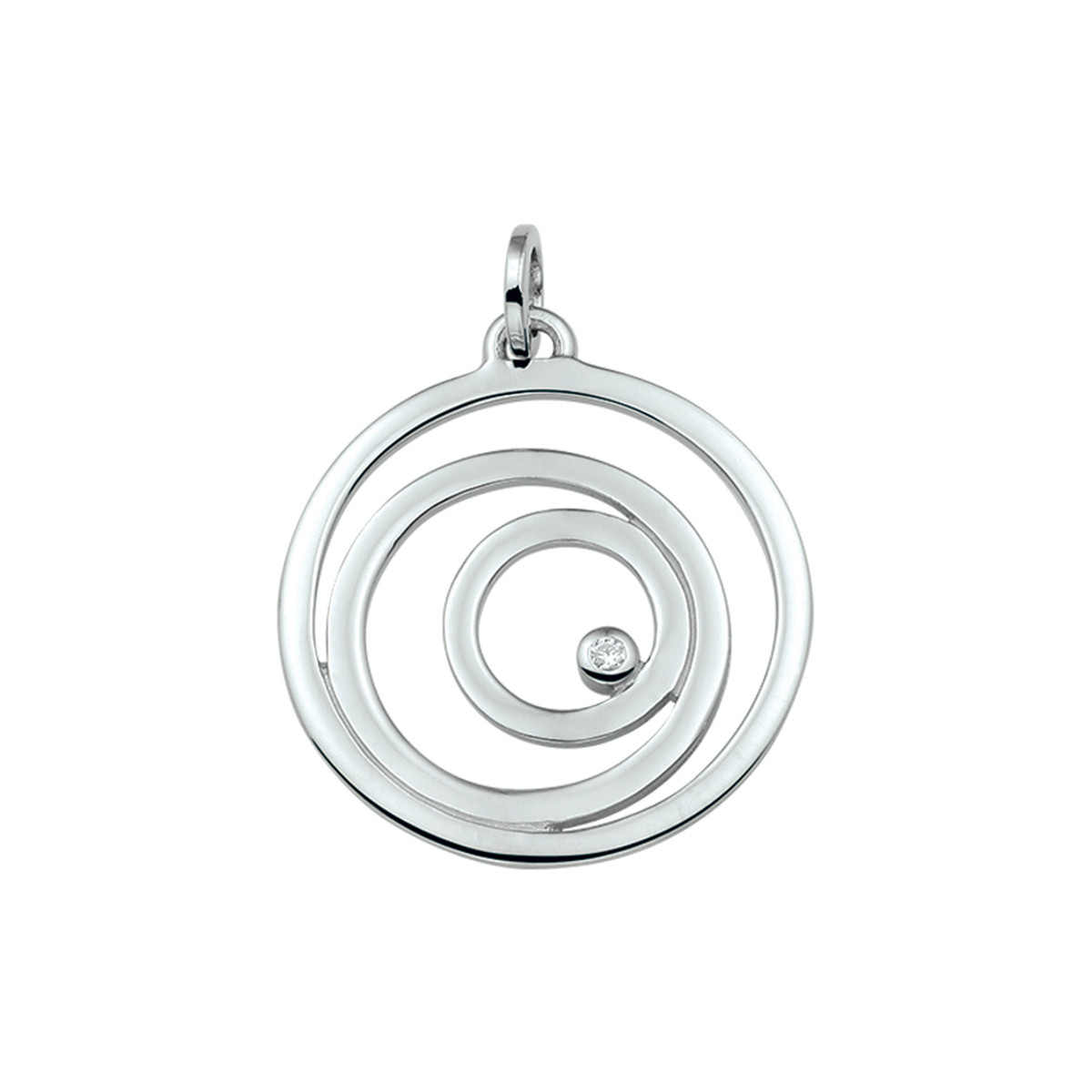 Zilveren hanger in spiraalvorm met transparante zirkonia steen - Diameter 28 mm