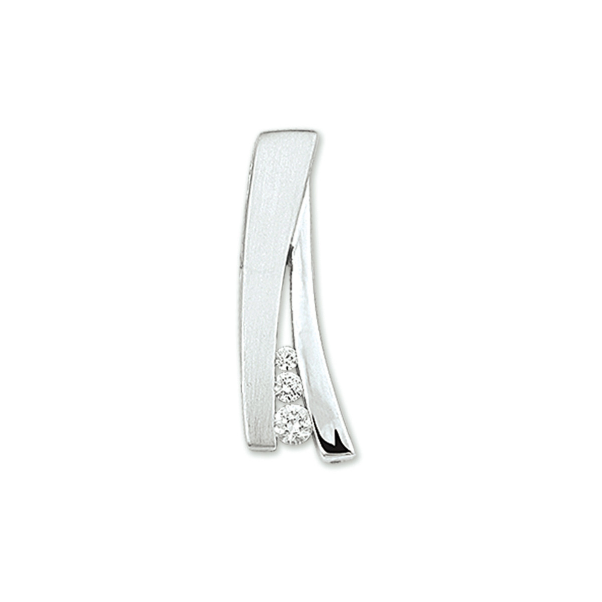 Zilveren hanger met 3 zirkonia's en mat glanzende afwerking 8 mm breed - Hoogte 25 mm