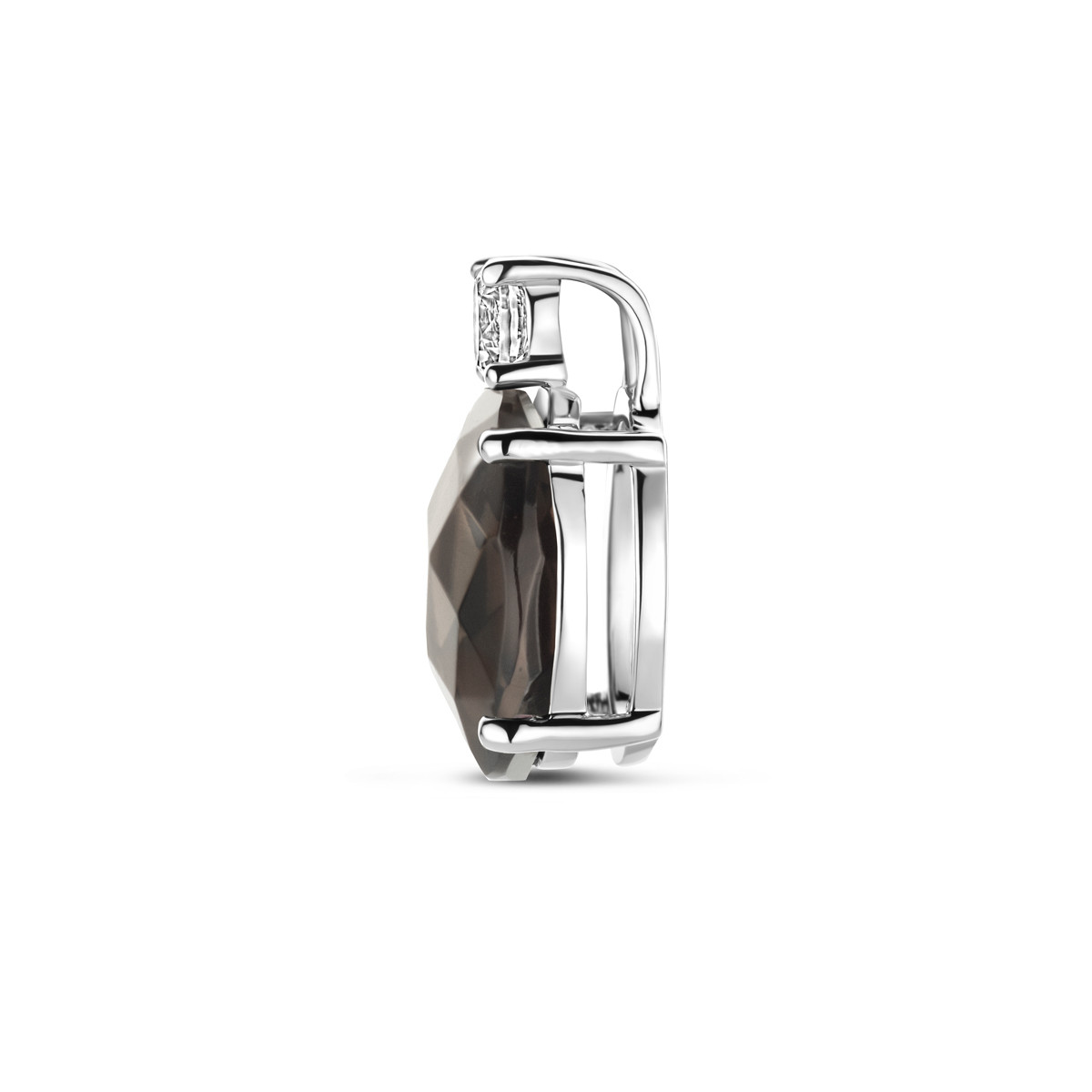 Zilveren hanger met bruine rookkwarts en transparante zirkonia 8 mm breed - Hoogte 13 mm