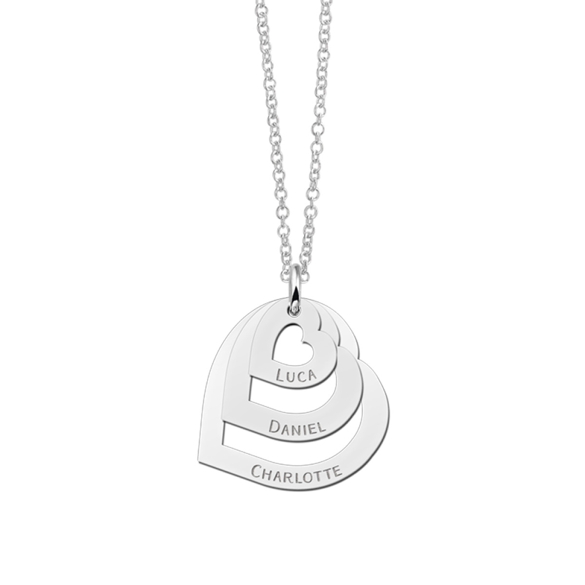 Zilveren hanger met drie losse hartjes - 23 mm x 23 mm
