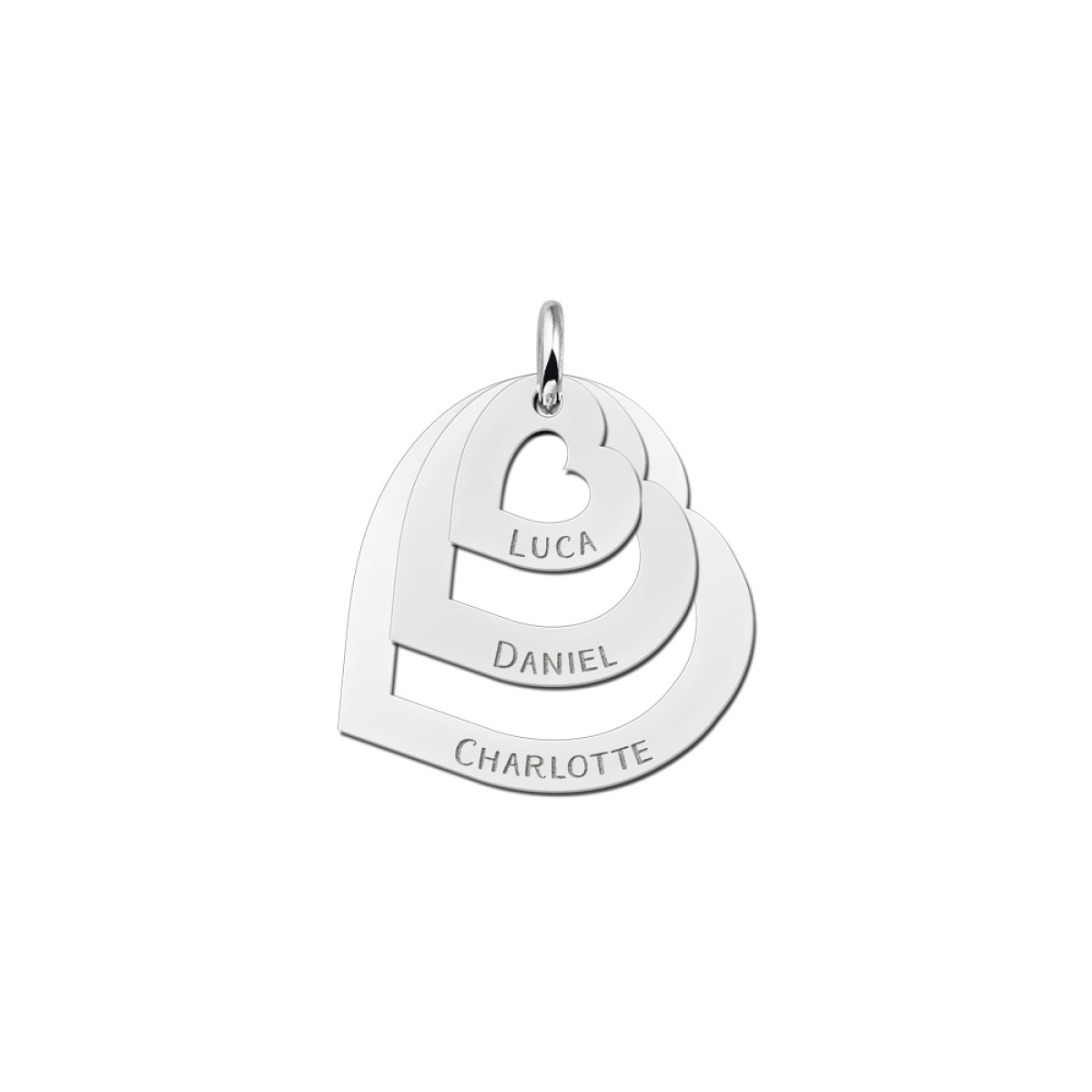 Zilveren hanger met drie losse hartjes - 23 mm x 23 mm