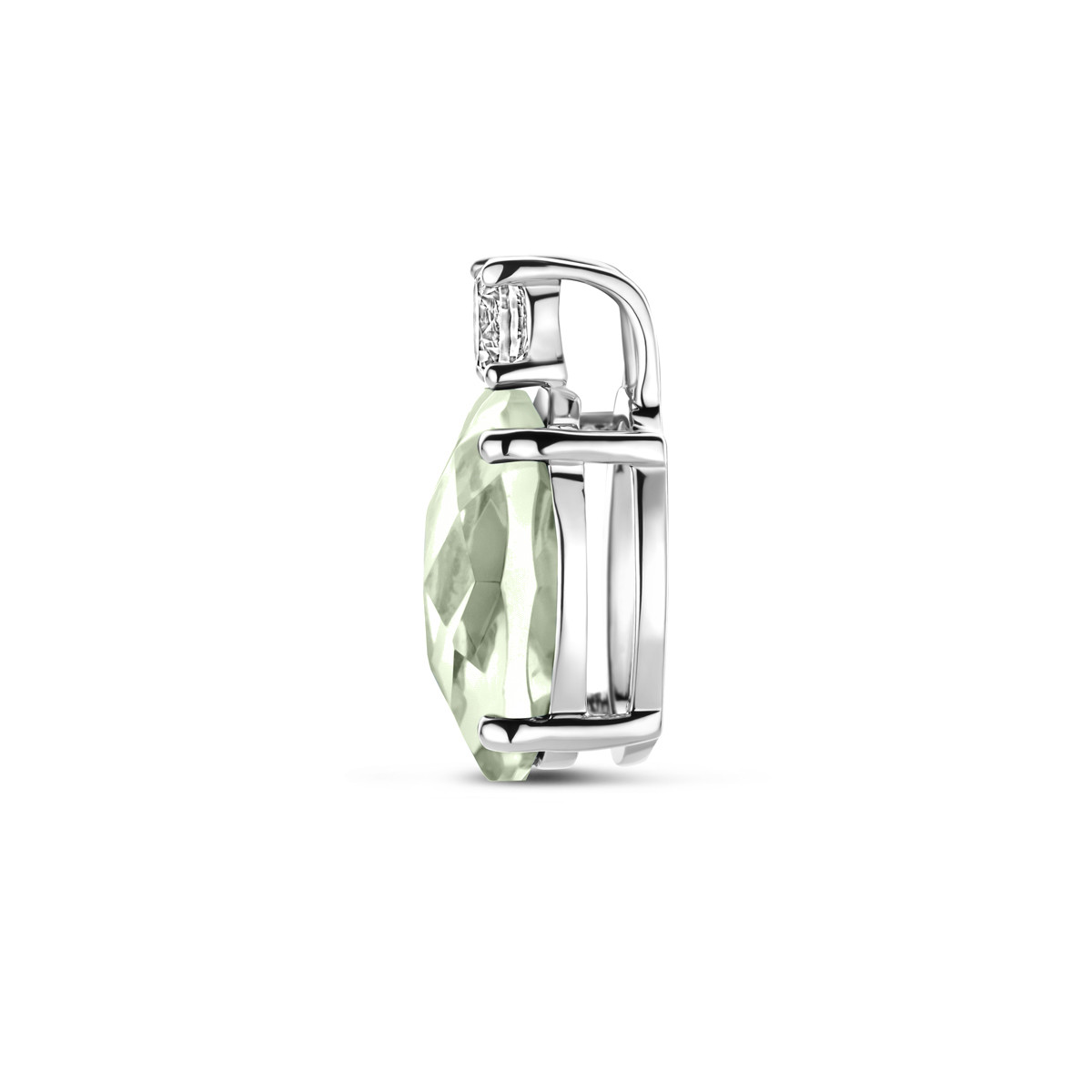 Zilveren hanger met groene amethist en transparante zirkonia 8 mm breed - Hoogte 13 mm