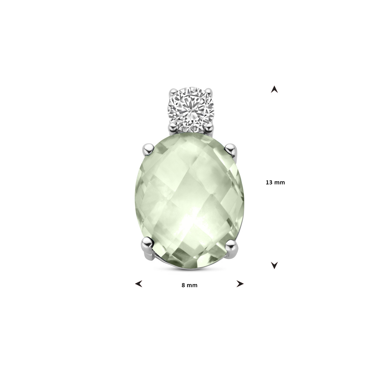 Zilveren hanger met groene amethist en transparante zirkonia 8 mm breed - Hoogte 13 mm
