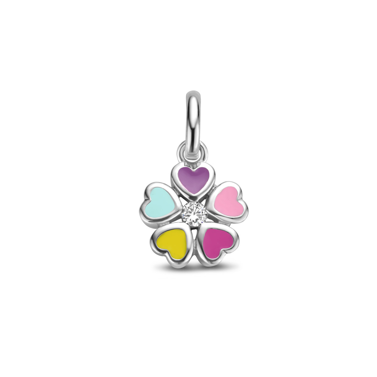 Zilveren hanger met kleurrijke bloem en zirkonia - 14 x 8.5 mm