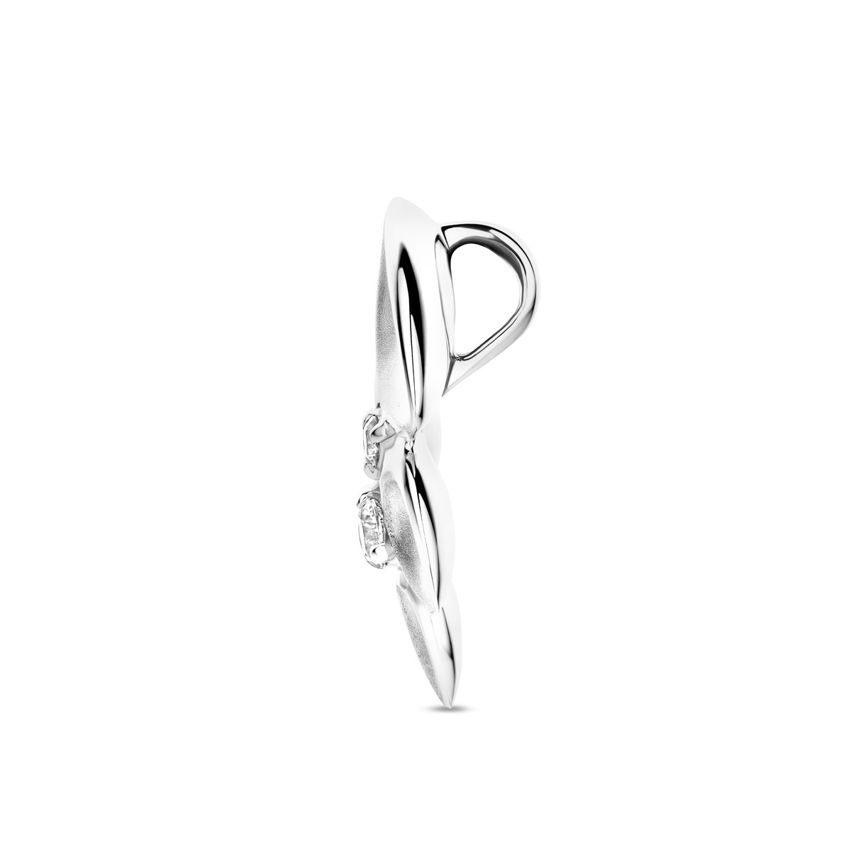 Zilveren hanger met matte ovalen en zirkonia 11 mm breed - Hoogte 18 mm