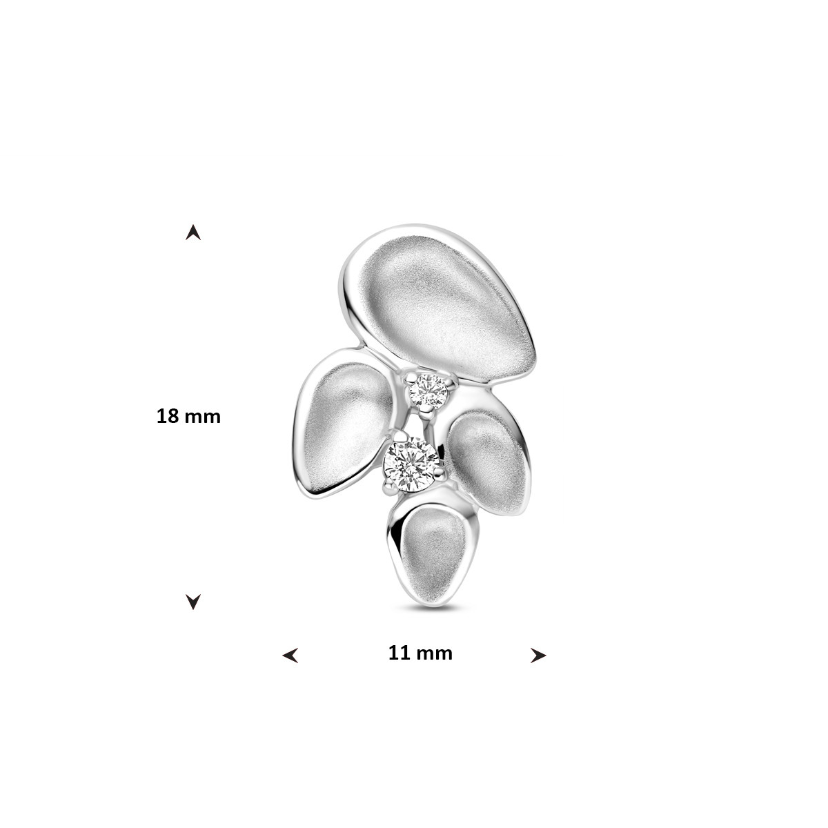 Zilveren hanger met matte ovalen en zirkonia 11 mm breed - Hoogte 18 mm