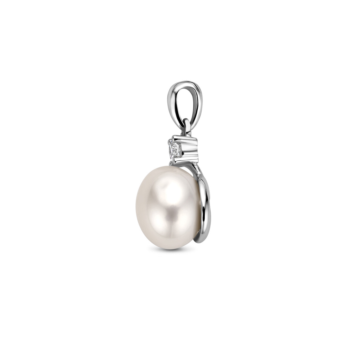 Zilveren hanger met parel en zirkonia - Hoogte 17.5 mm