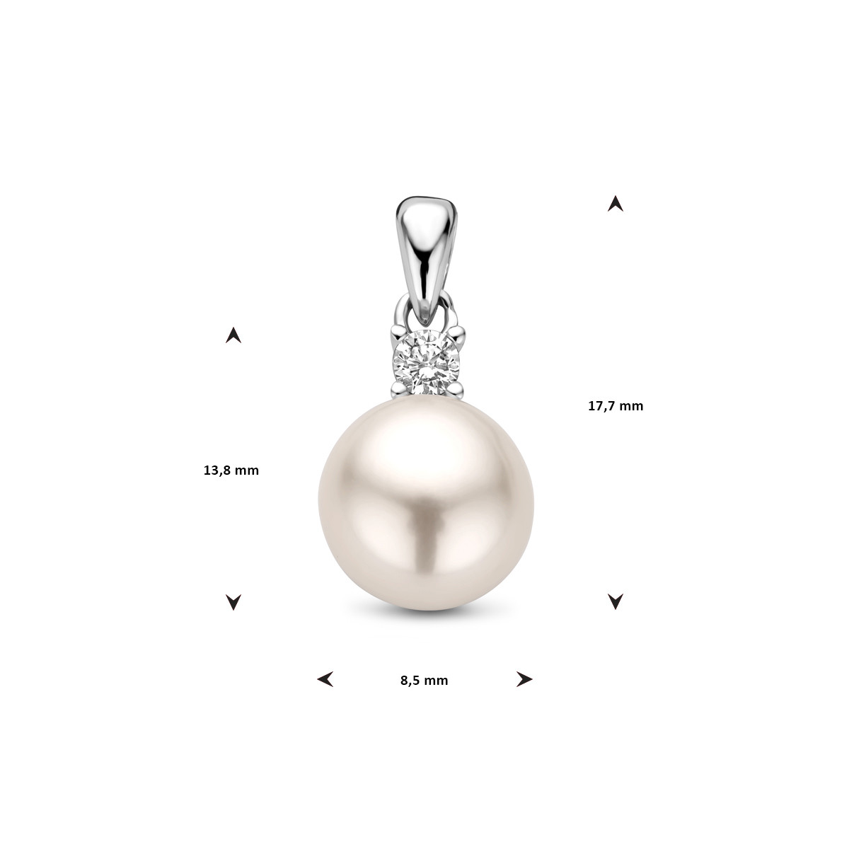 Zilveren hanger met parel en zirkonia - Hoogte 17.5 mm