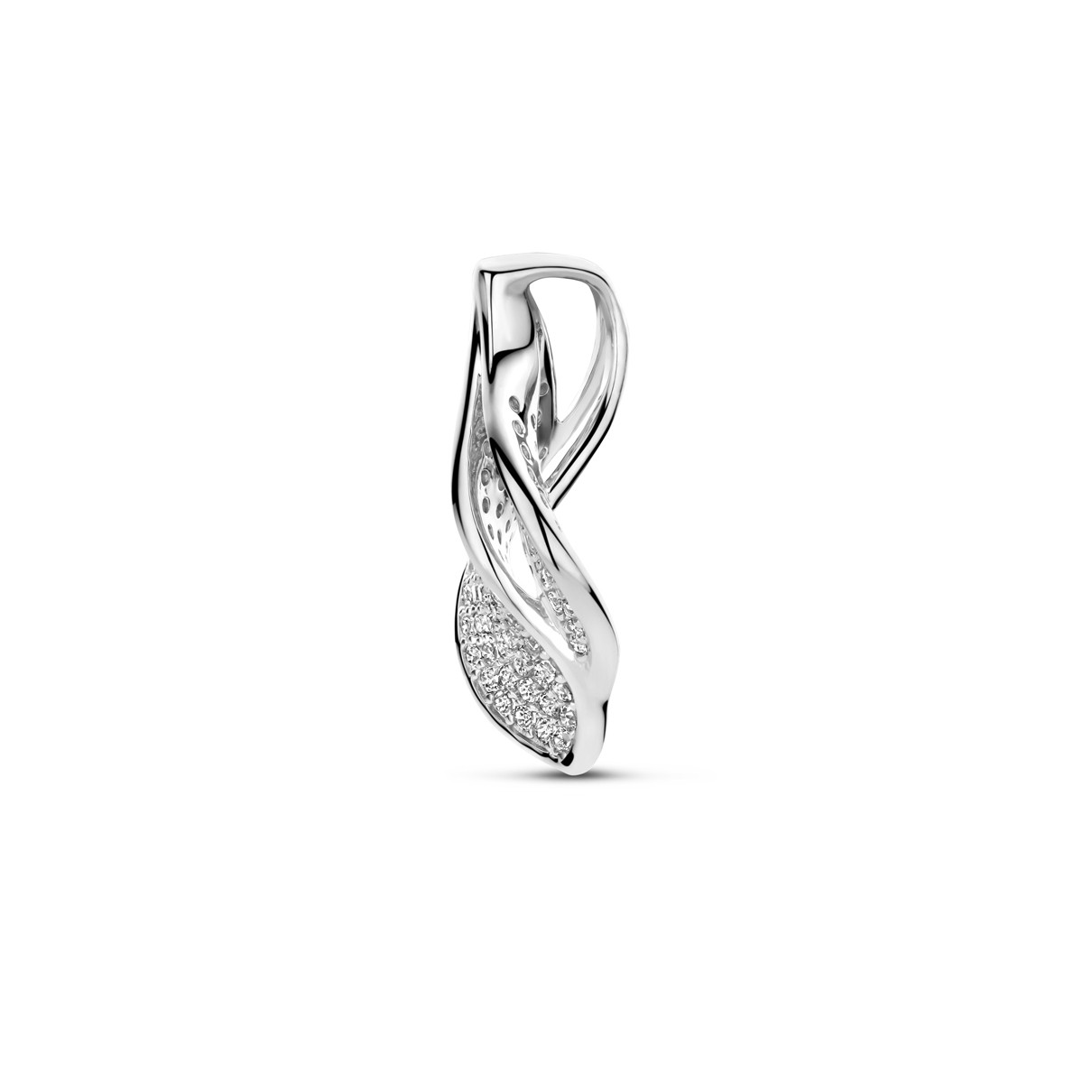 Zilveren hanger met vloeiend bladontwerp en zirkonia's 10 mm breed - Hoogte 17.5 mm