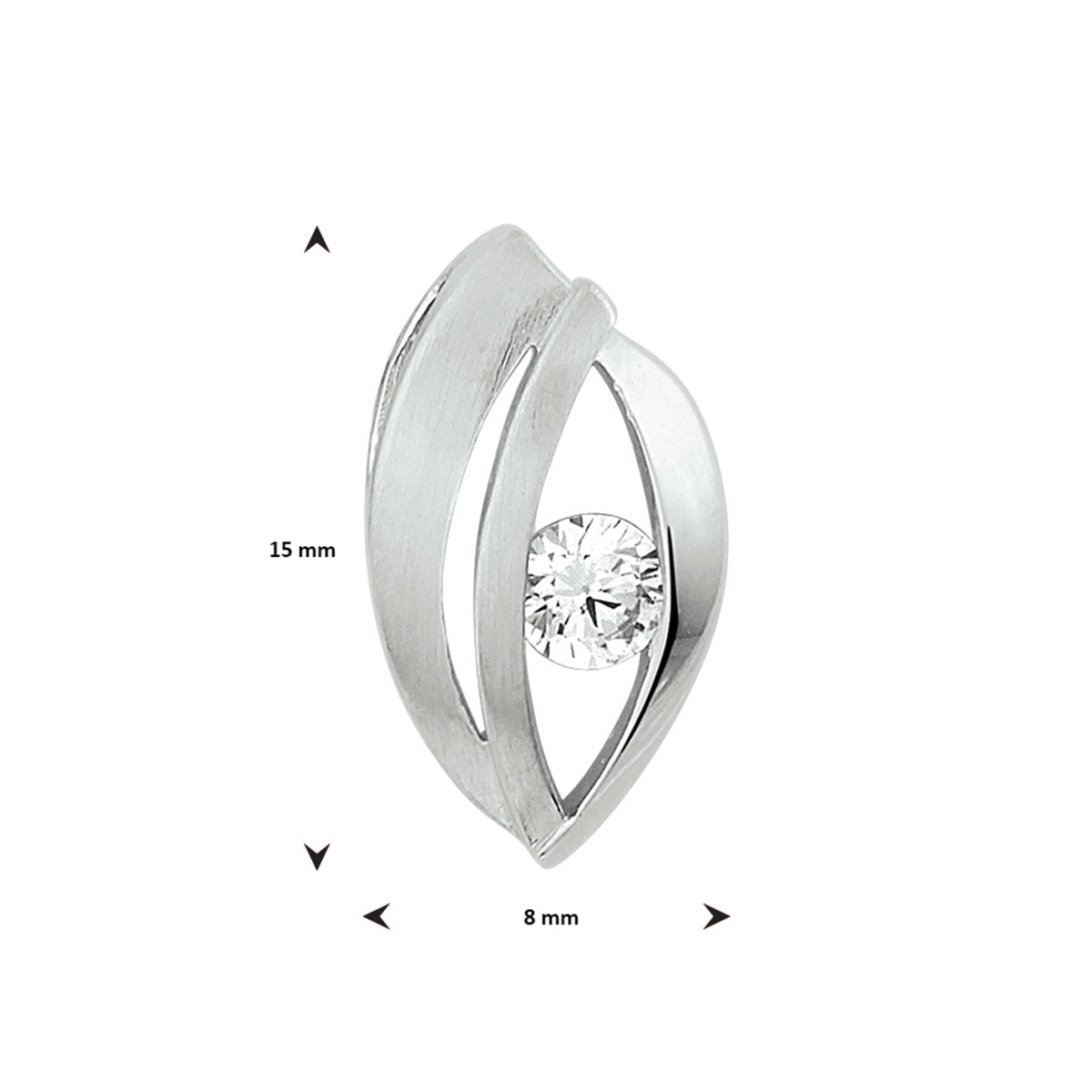 Zilveren hanger met zirkonia glanzend/mat  - 15 x 8 mm