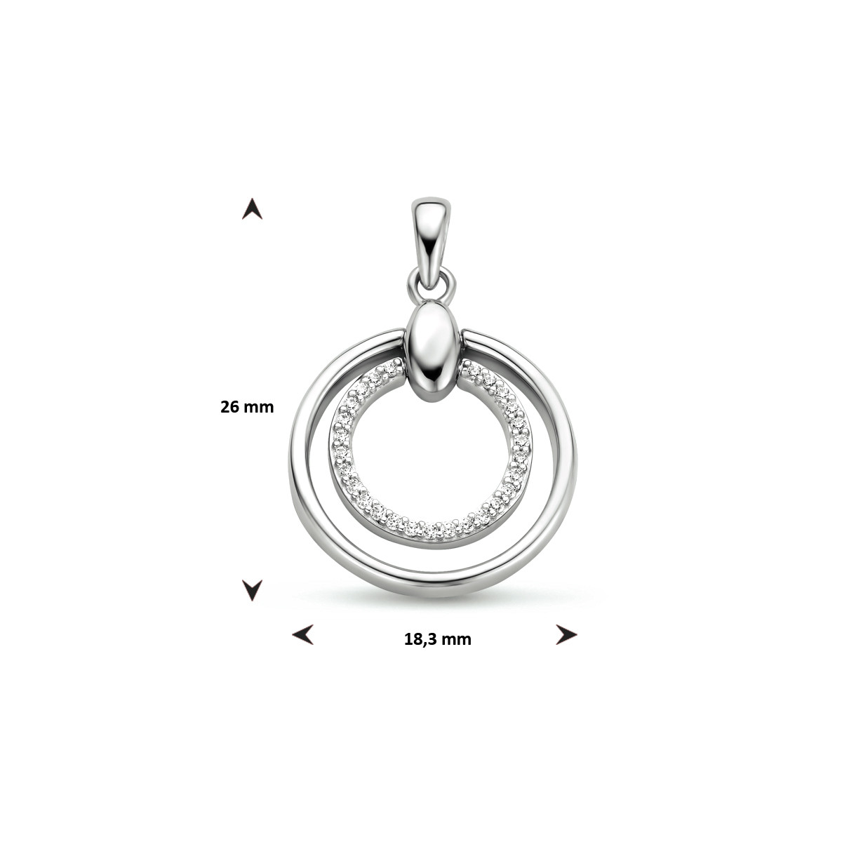 Zilveren hanger rond met zirkonia's - Diameter 18.5 mm