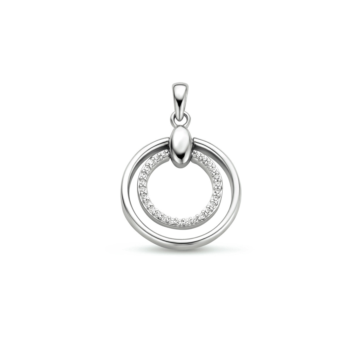 Zilveren hanger rond met zirkonia's - Diameter 18.5 mm