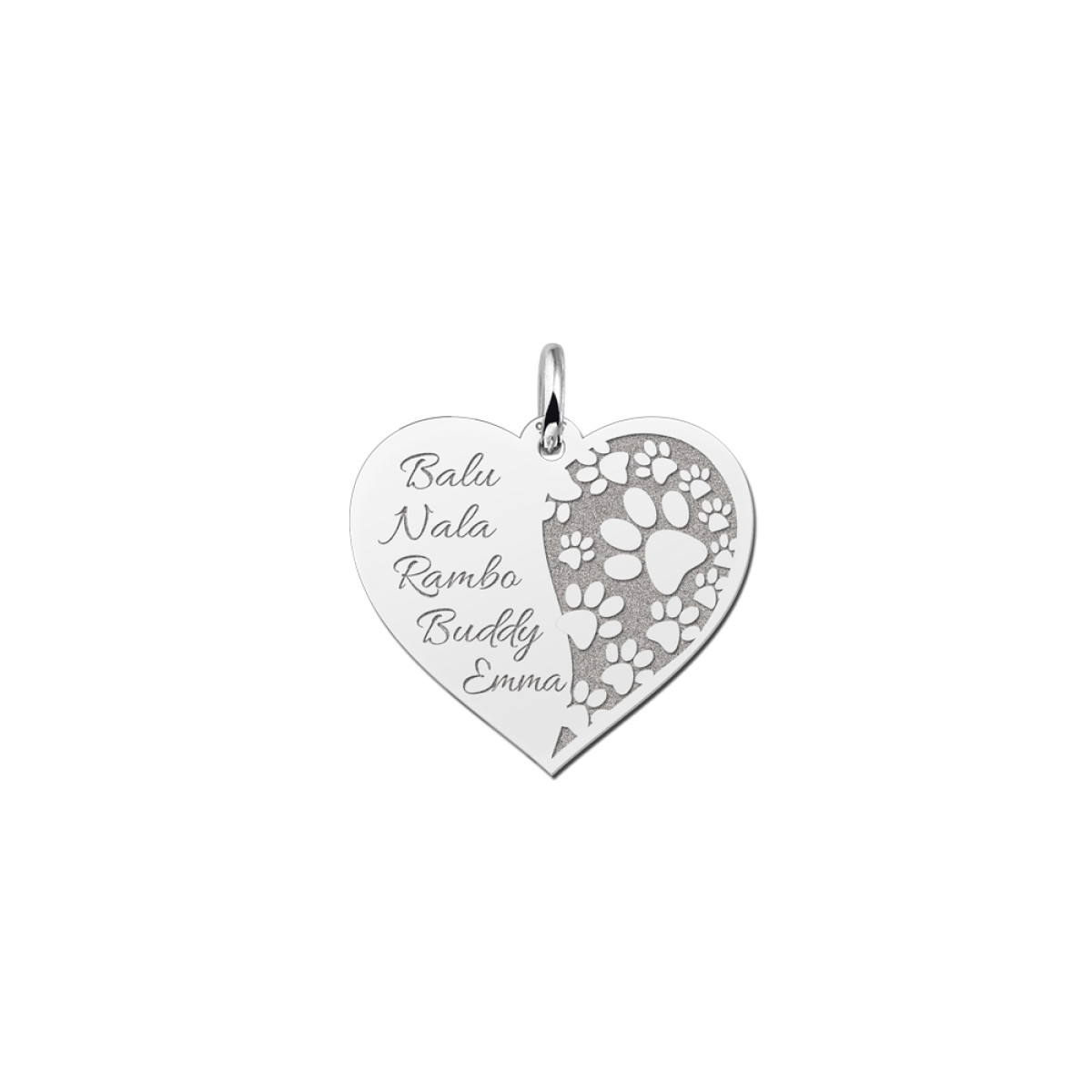 Zilveren hart hanger met dierenpootjes en namen - 19.5 x 22 mm