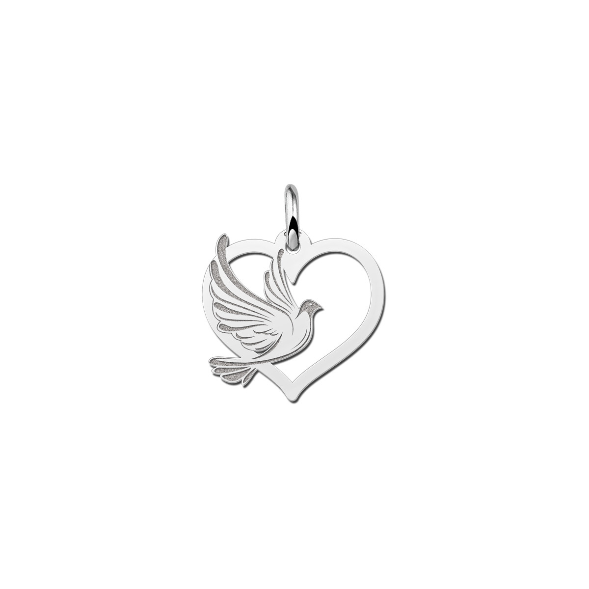 Zilveren hart hanger met duif