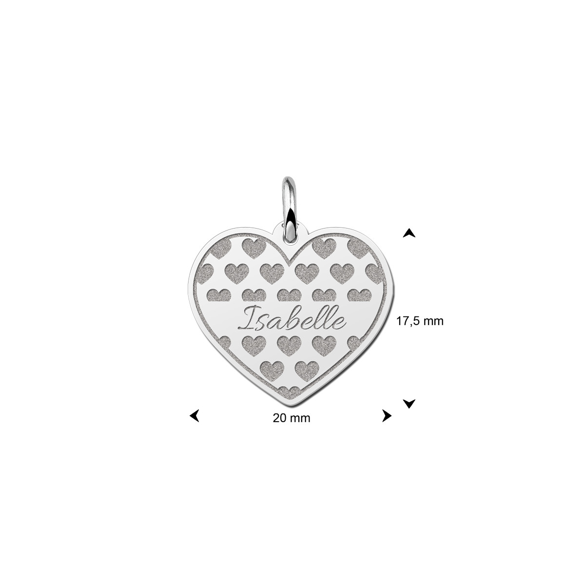 Zilveren hart hanger met hartjes patroon en naam