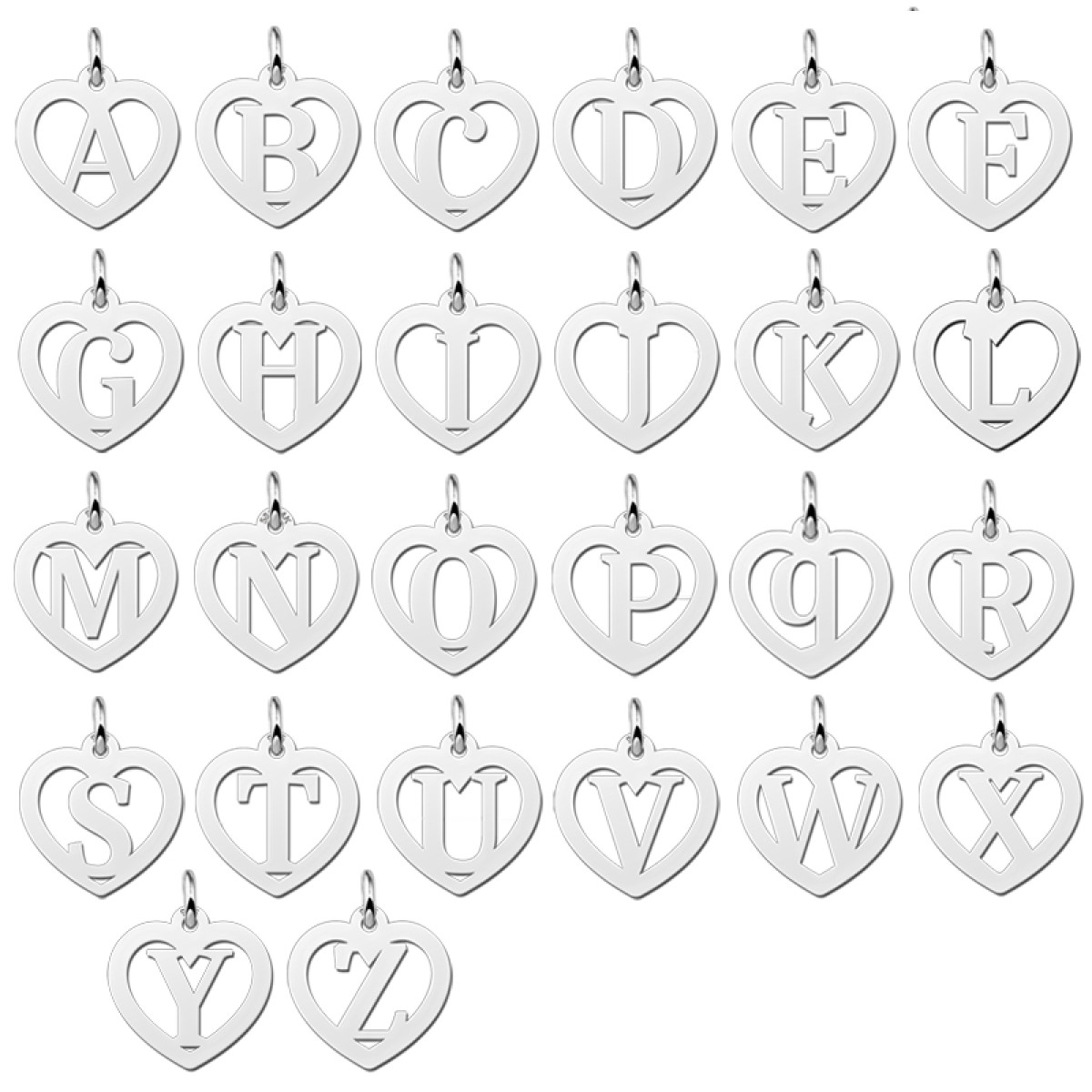 Zilveren hart hanger met initiaal