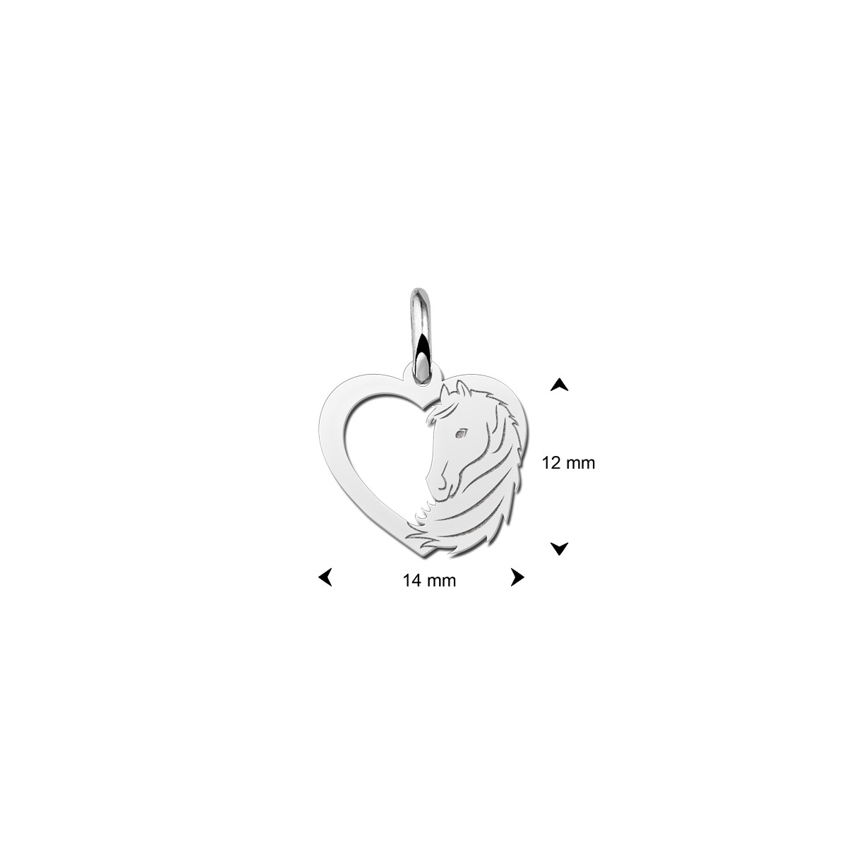 Zilveren hart hanger met paardenhoofd