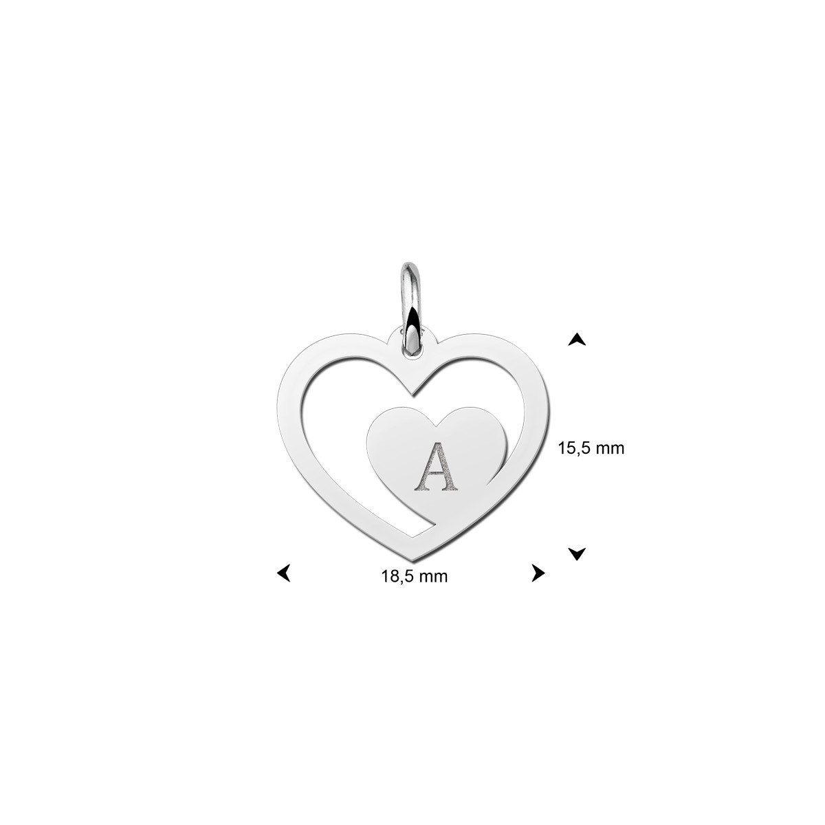 Zilveren harten hanger met letter