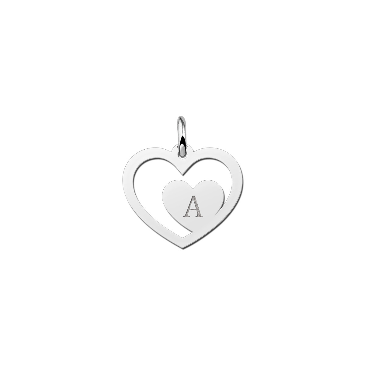 Zilveren harten hanger met letter
