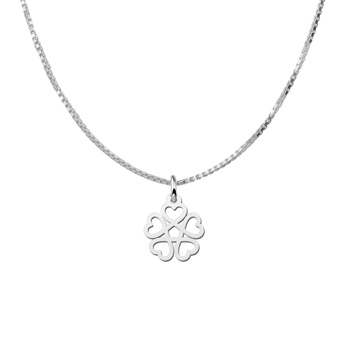 Zilveren hartjes bloem hanger