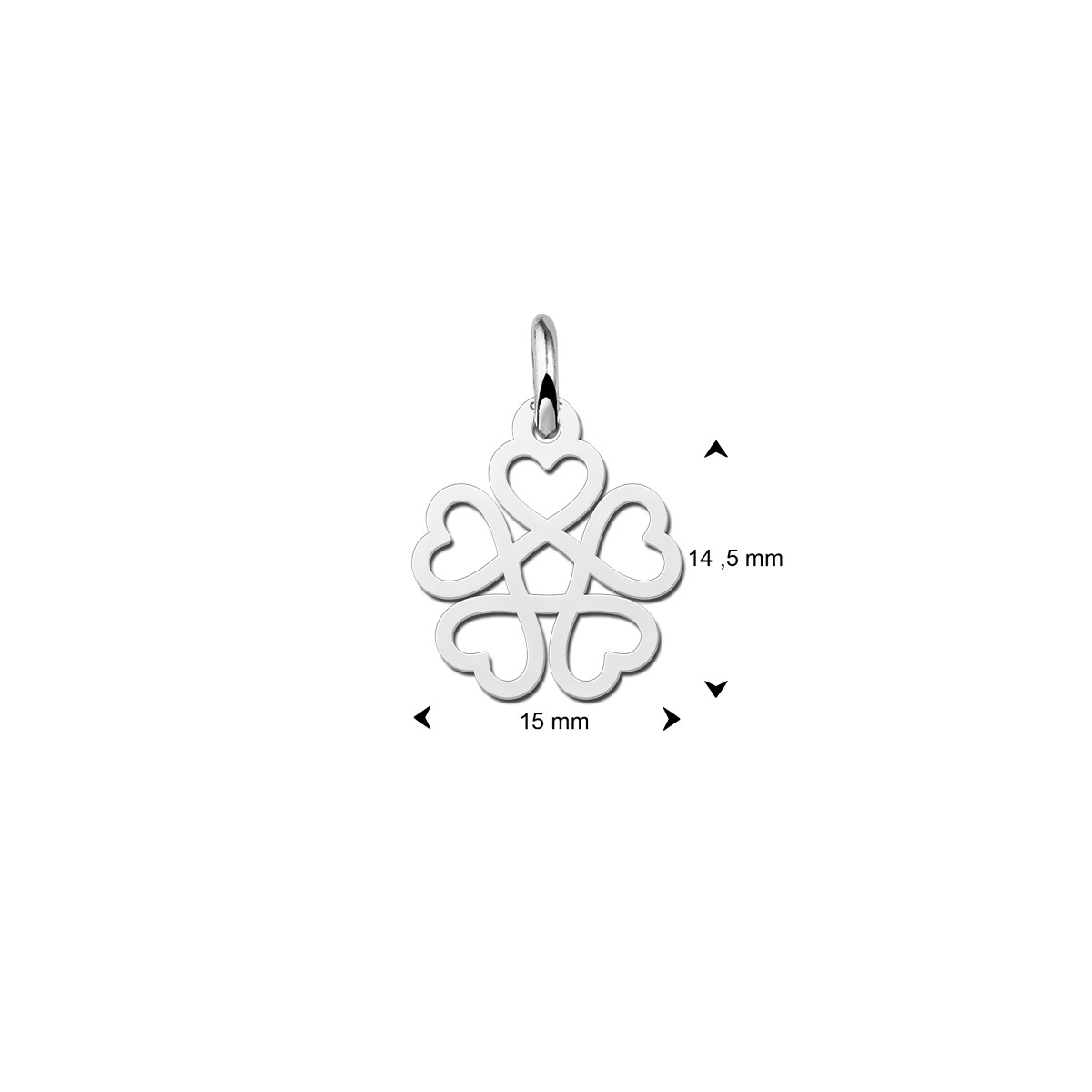 Zilveren hartjes bloem hanger