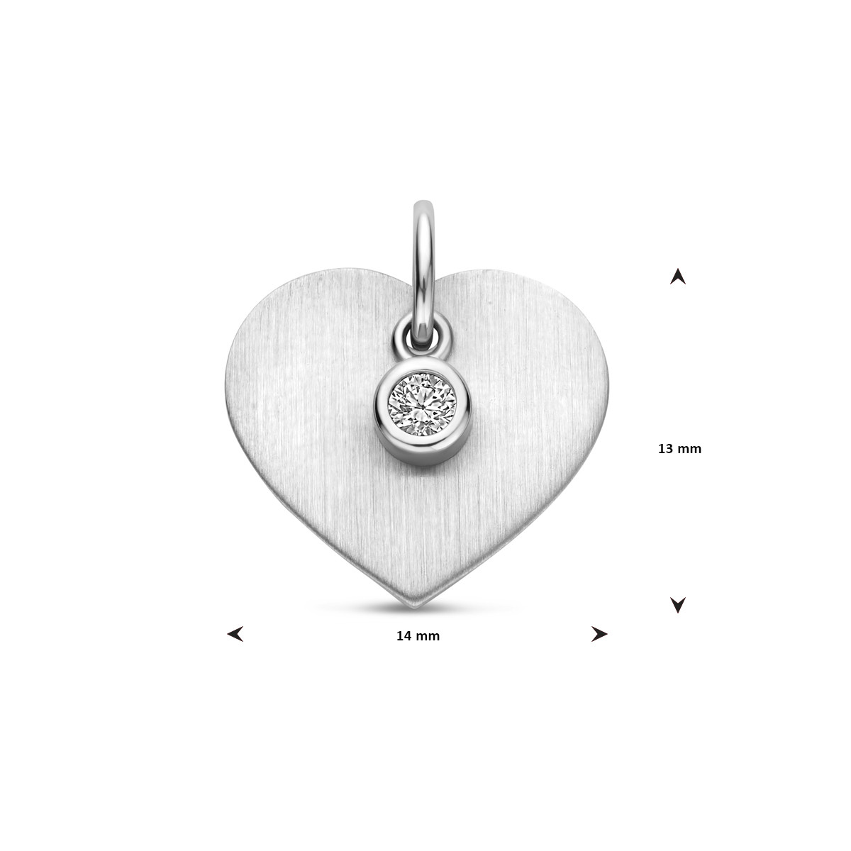 Zilveren hartjes graveerhanger glanzend en mat met zirkonia 2.5 mm - Hoogte 13 mm