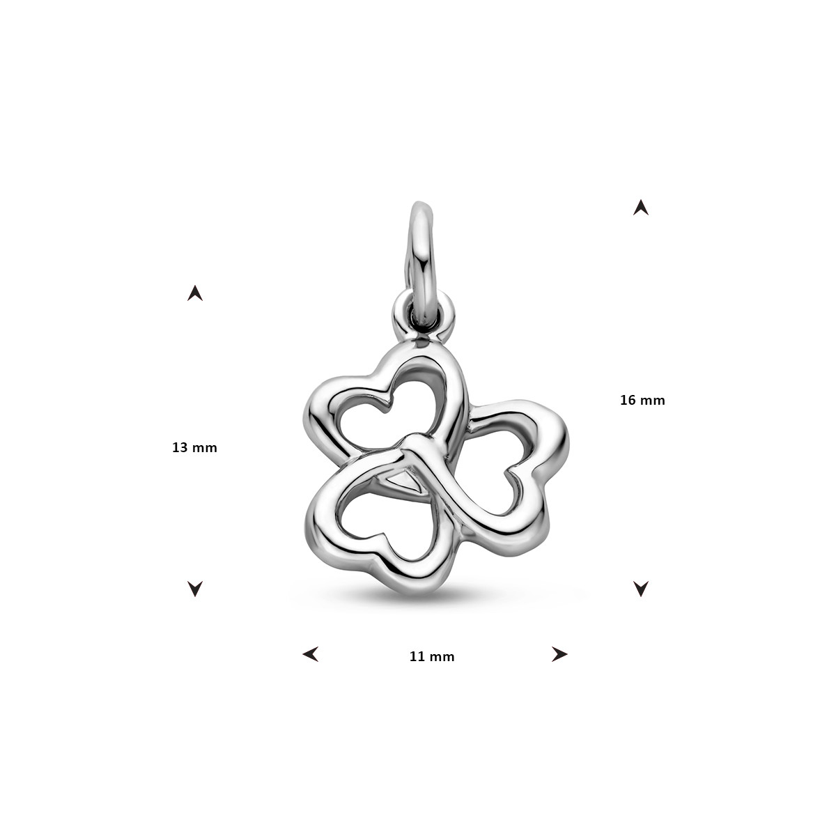 Zilveren hartjes hanger klavertje drie - 11 mm x 16 mm