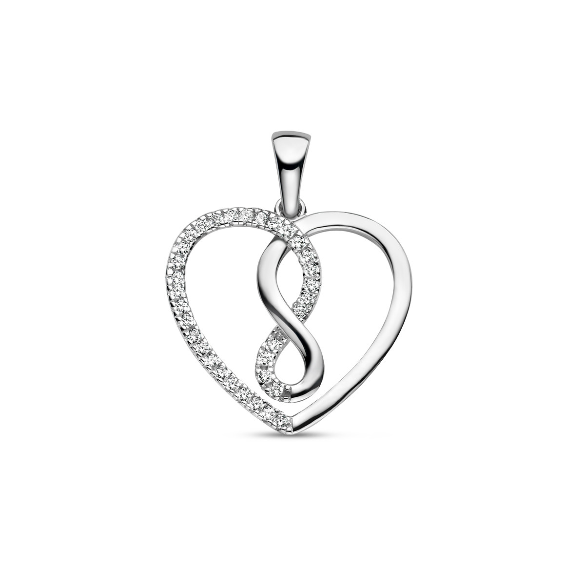 Zilveren hartjes hanger met infinityteken en zirkonia's - 19 mm x 24 mm