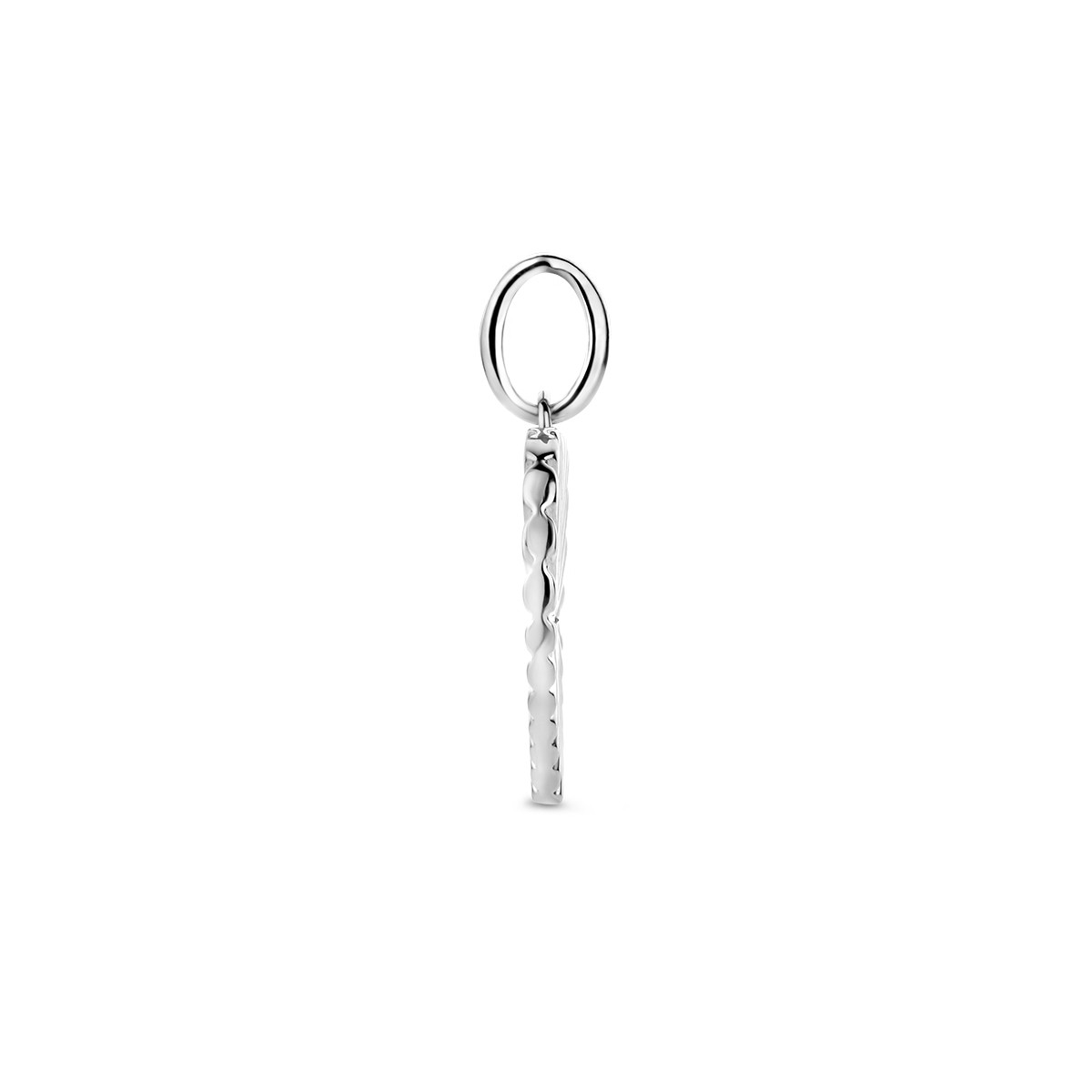 Zilver hartjes hanger met strepen en diamant in het midden - 14 mm x 19 mm