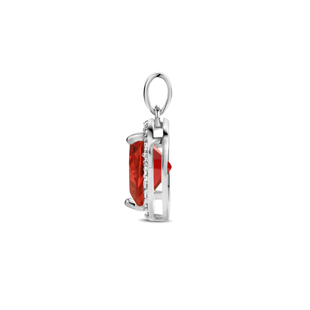 Zilveren hartjes hanger met synthetische robijn en zirkonia's - 14 mm x 13.5 mm