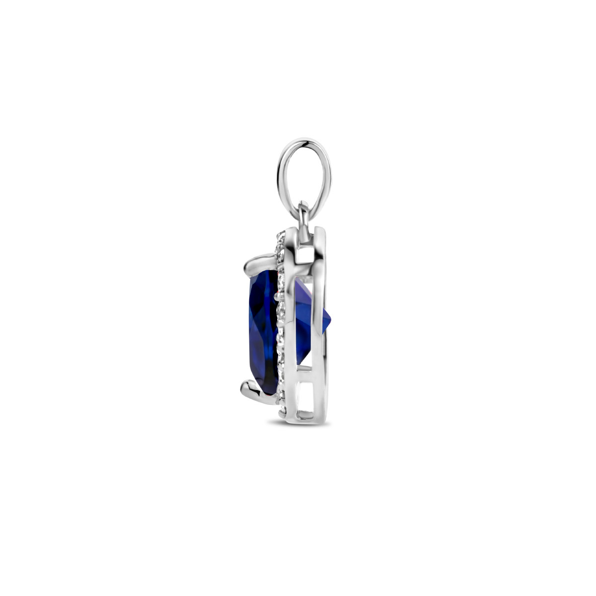 Zilveren hartjes hanger met synthetische saffier en zirkonia's - 14 mm x 13.5 mm
