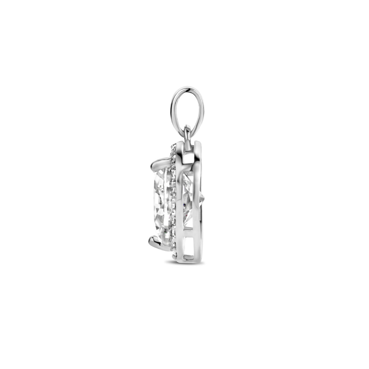 Zilveren hartjes hanger met zirkonia's - 14 mm x 13.5 mm