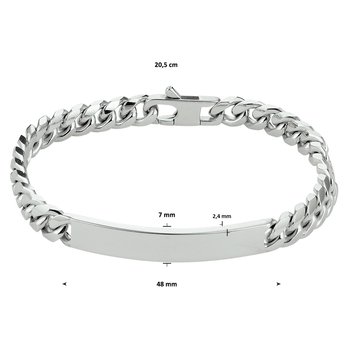 Zilveren heren graveerarmband met gourmetschakels 7 mm breed - Lengte 20.5 cm
