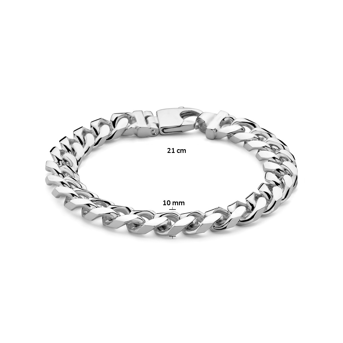Zilveren heren schakelarmband met gourmetschakel 6-zijdes geslepen 10 mm breed - Lengte 21 cm