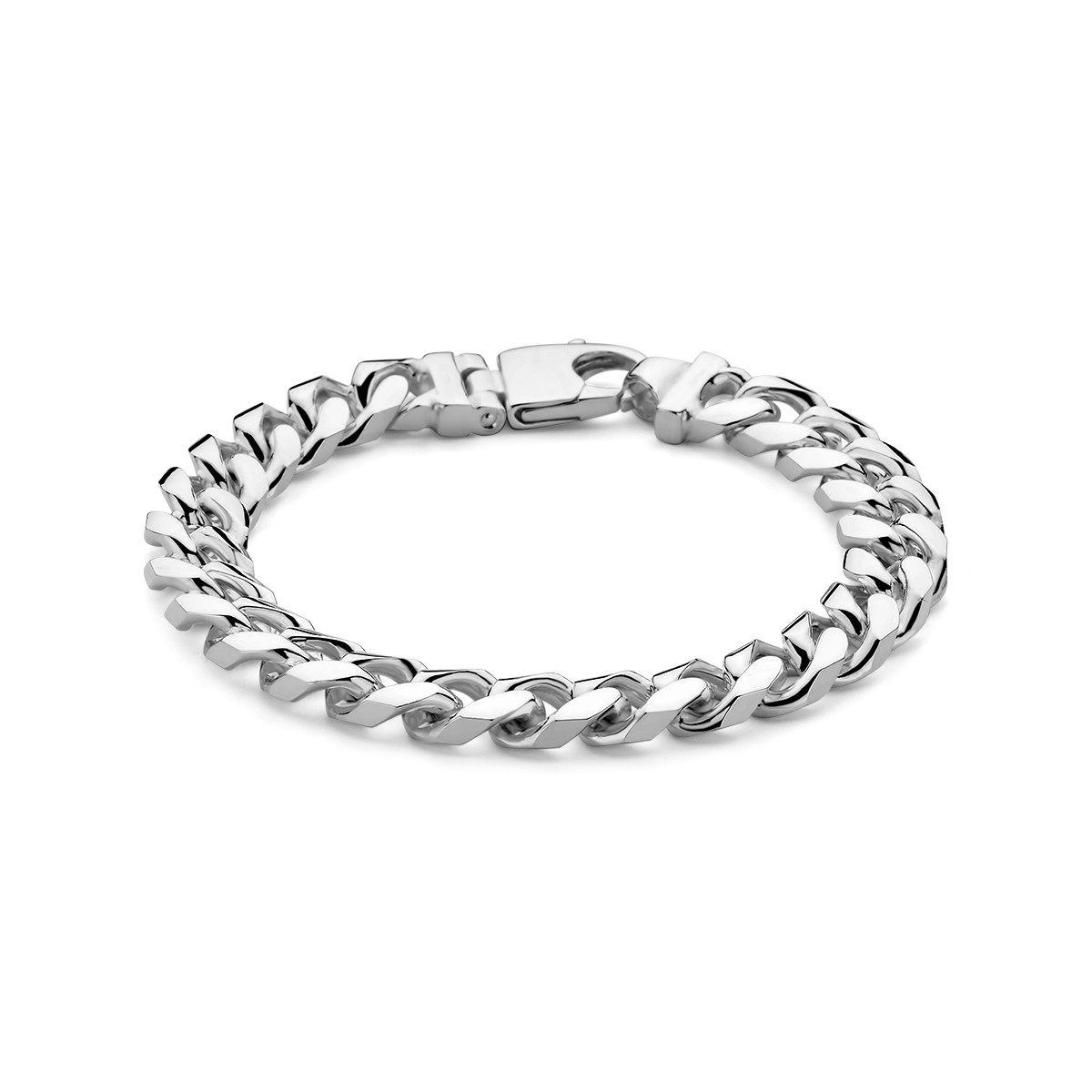 Zilveren heren schakelarmband met gourmetschakel 6-zijdes geslepen 10 mm breed - Lengte 21 cm