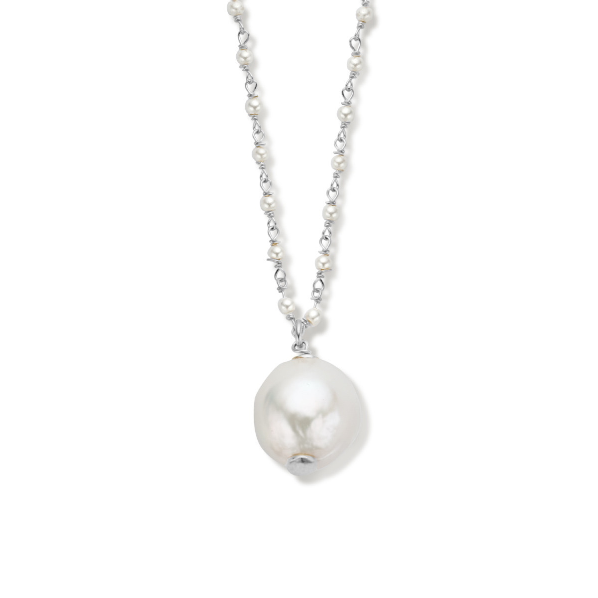 Zilveren ketting 925 met bolletjes en witte zoetwaterparels 2.2 mm breed - Lengte 45 cm-50 cm