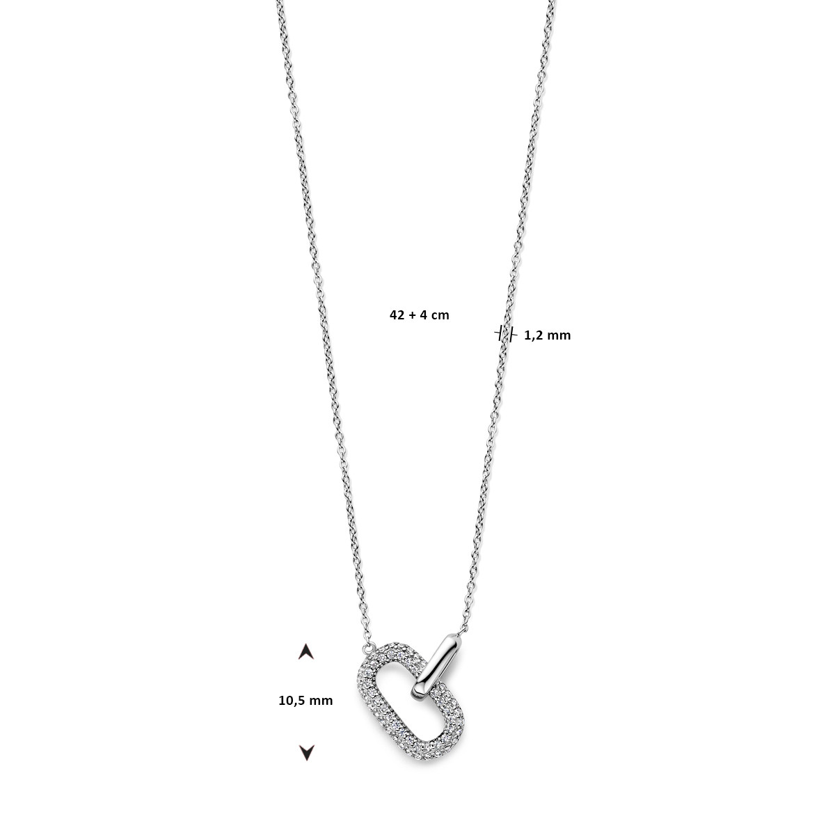 Zilveren ketting met 10.5 mm ovale zirkonia en glanzende hanger - Lengte 42-46 cm