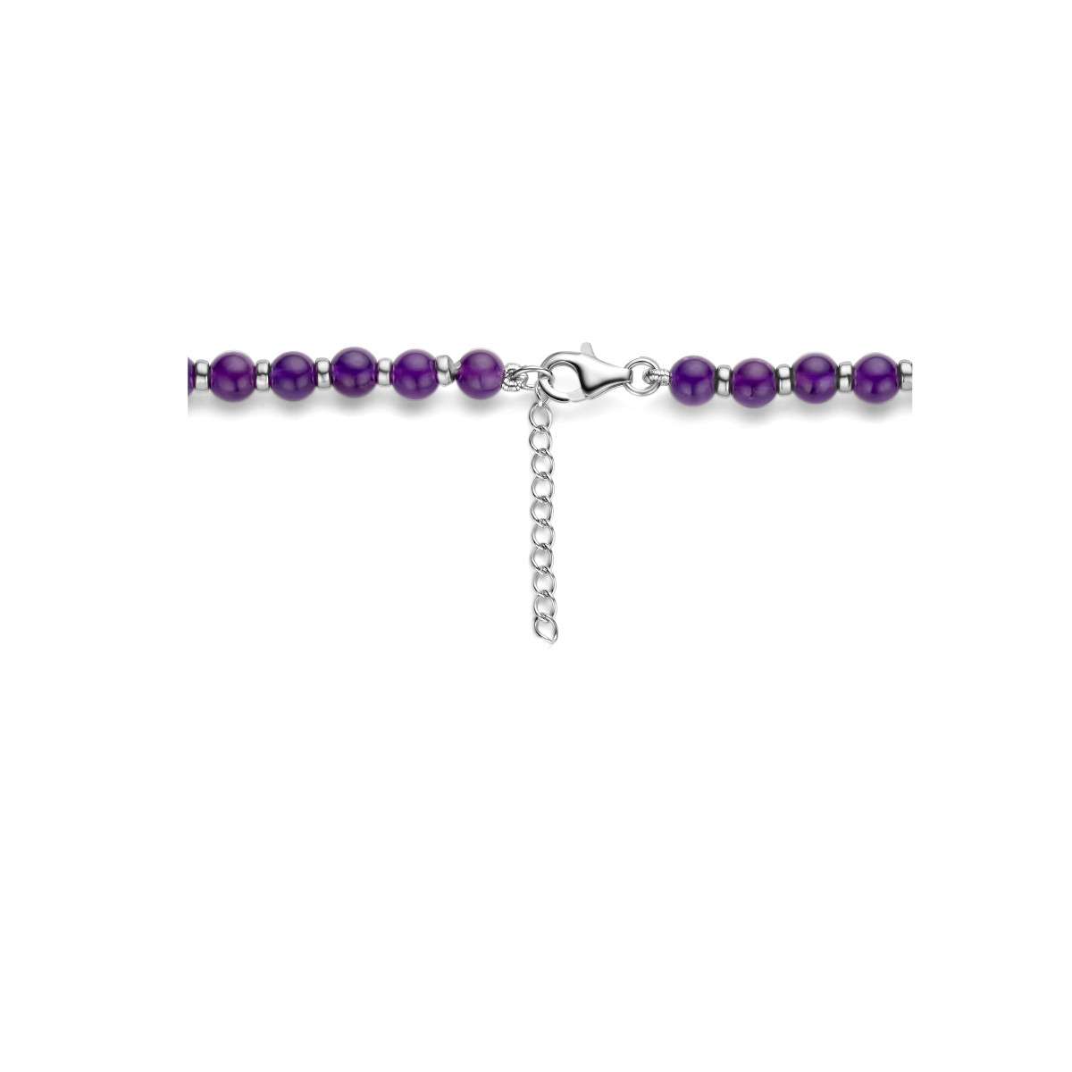 Zilveren ketting met amethist en ringetjes - Lengte 42 + 3 cm