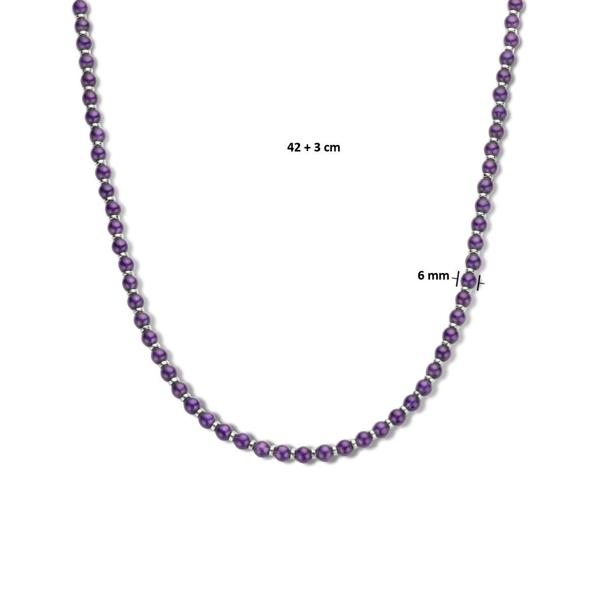 Zilveren ketting met amethist en ringetjes - Lengte 42 + 3 cm