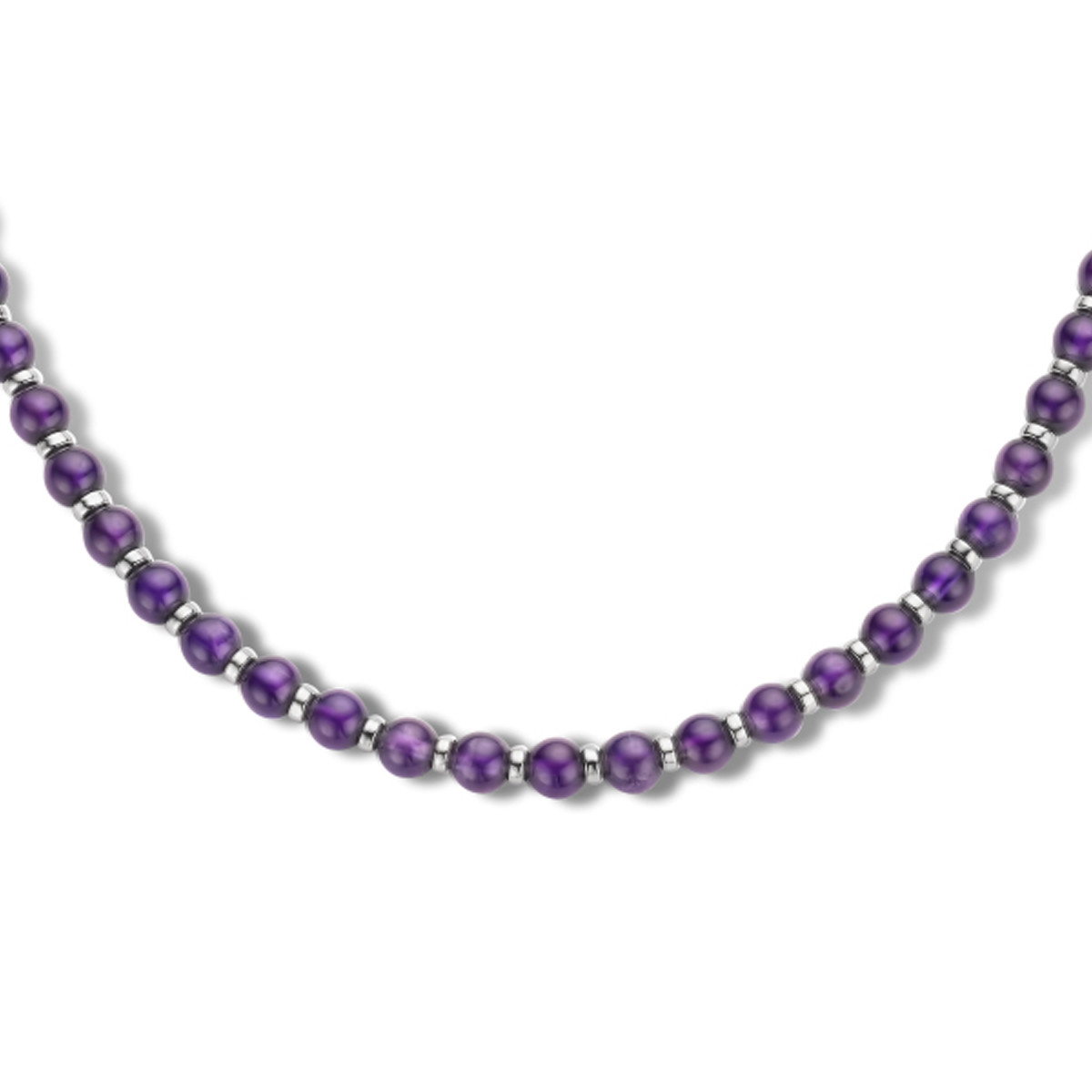 Zilveren ketting met amethist en ringetjes - Lengte 42 + 3 cm